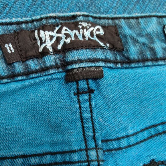 Lip Service Juniors Jeans Denim Skinny Jeans Turquoise Blue Acid Wash Punk Sz 11 - Picture 3 of 6